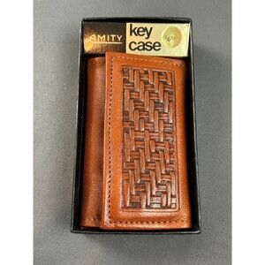 Vintage NOS Amity Brown Leather Folding Key Case Holder